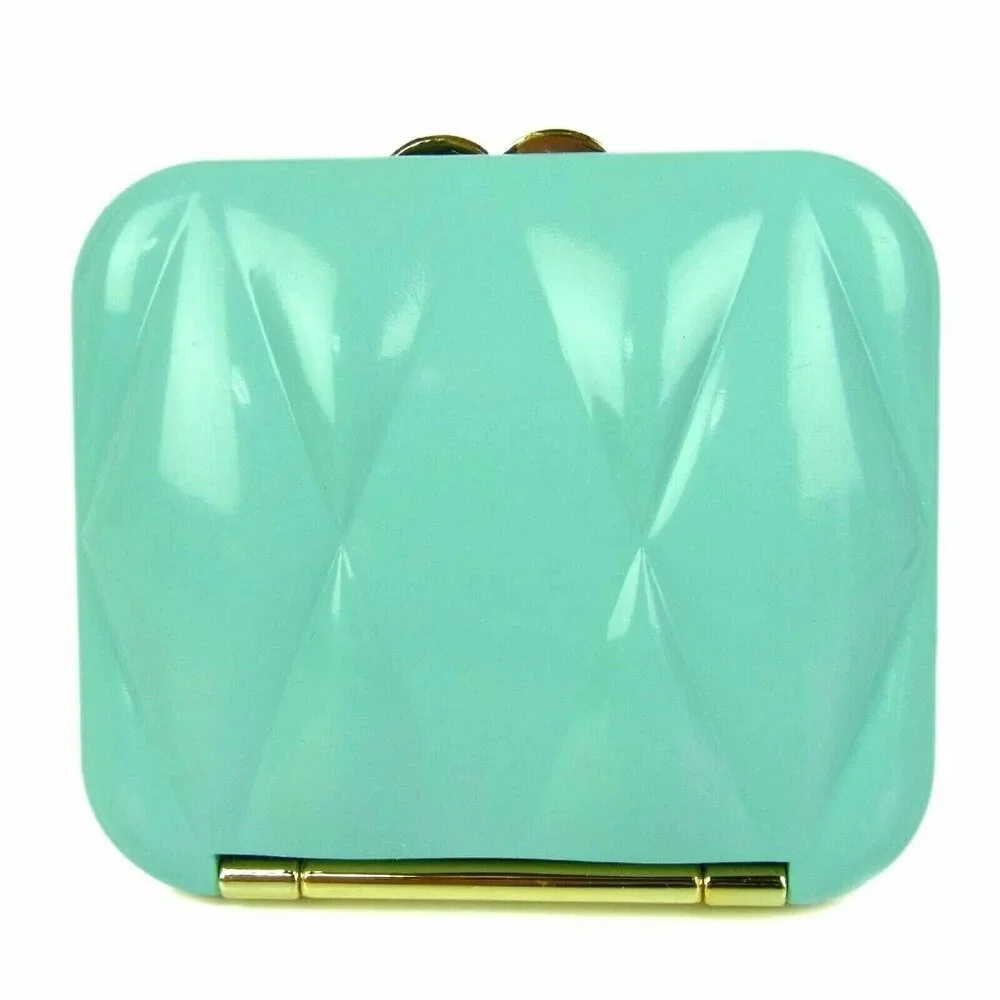 ✨Authentic MIU MIU Prada Teal Blue Quilted Compact Makeup Mirror +Pouch Gift NEW - Picture 5 of 7